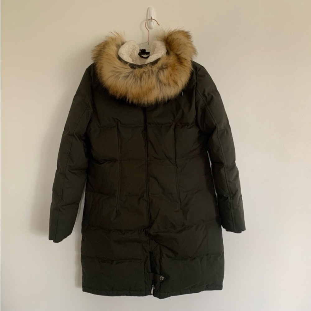 Like New Sam Edelman Loden olive green faux fur hood puffer parka jacket XS - Picture 6 of 10
